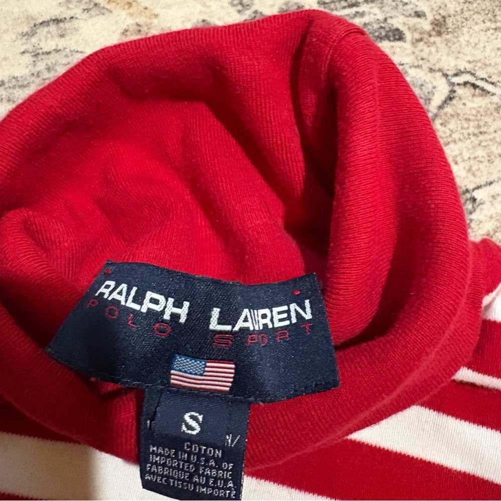 Vintage RALPH LAUREN red white Striped Cotton Turtleneck Sweater size S - Picture 6 of 7